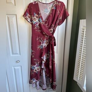 Floral Wrap Dress in Burgundy Women’s 16